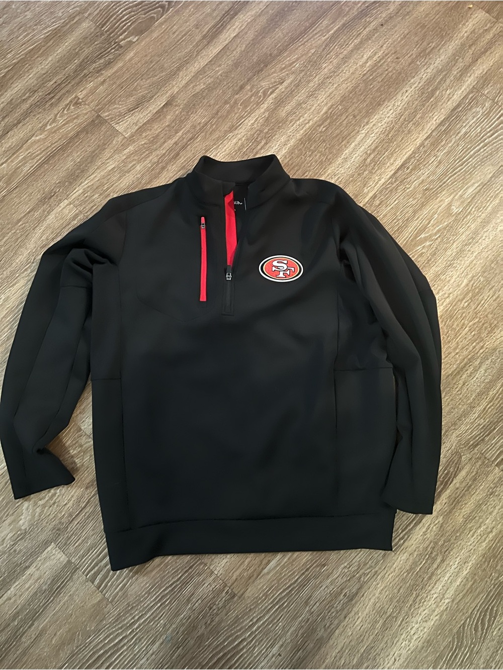 Antigua Black Pullover with Red Zip Accents
